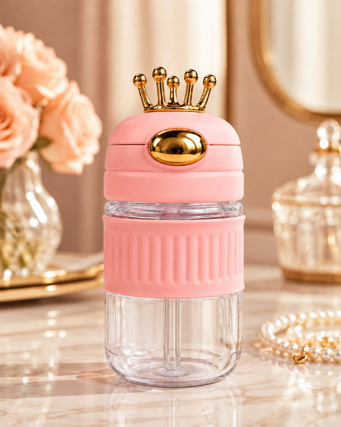 Princess Crown Glass Water Bottle