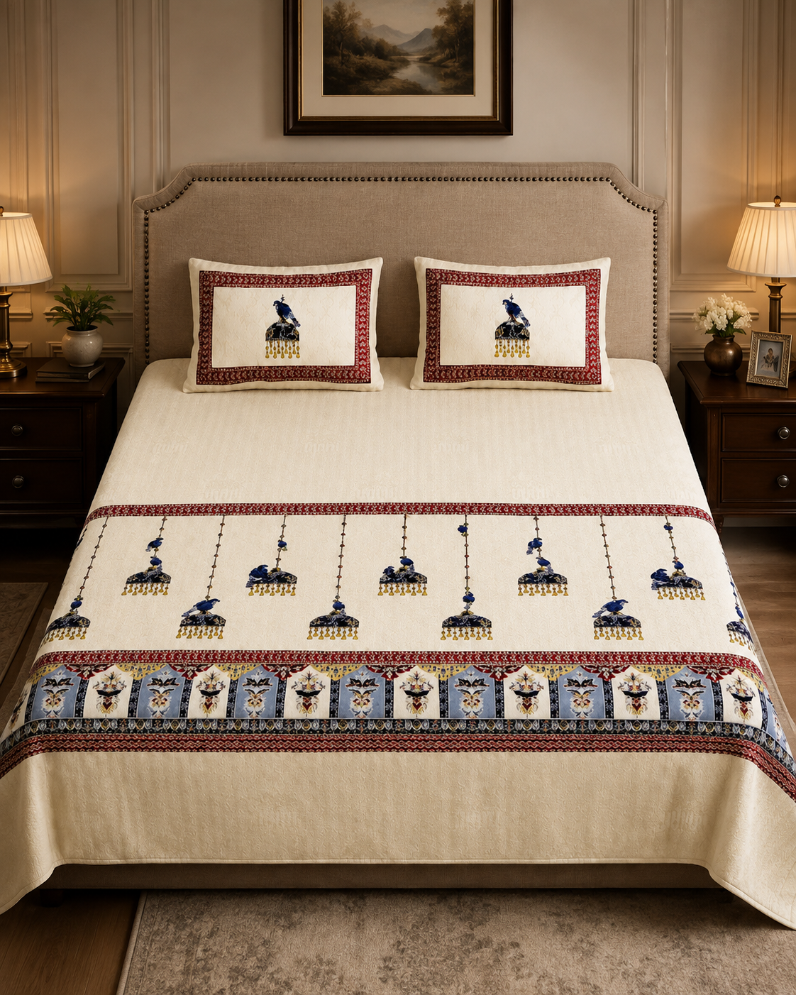 Bird Print King size Bedsheet with 2 Pillow Covers