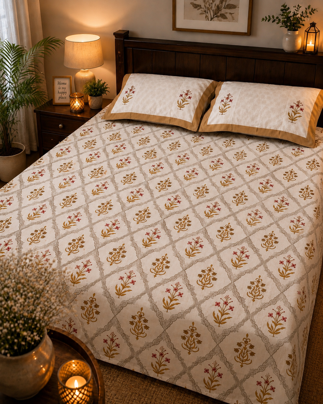 Floral Pink Printed Bedsheet