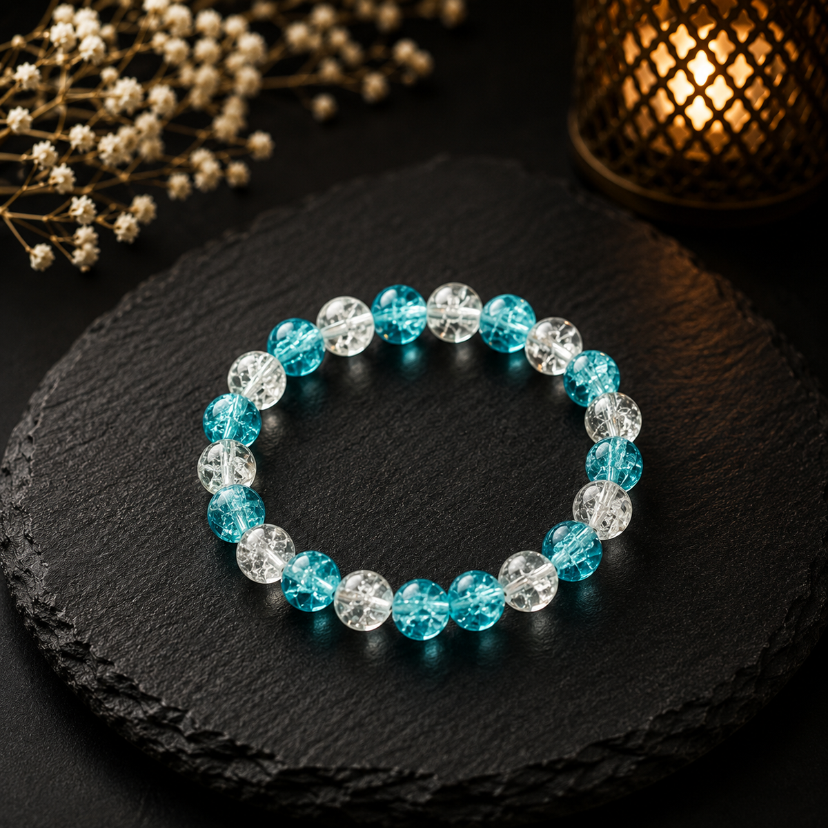 Aqua Blue & Crystal Beaded Bracelet
