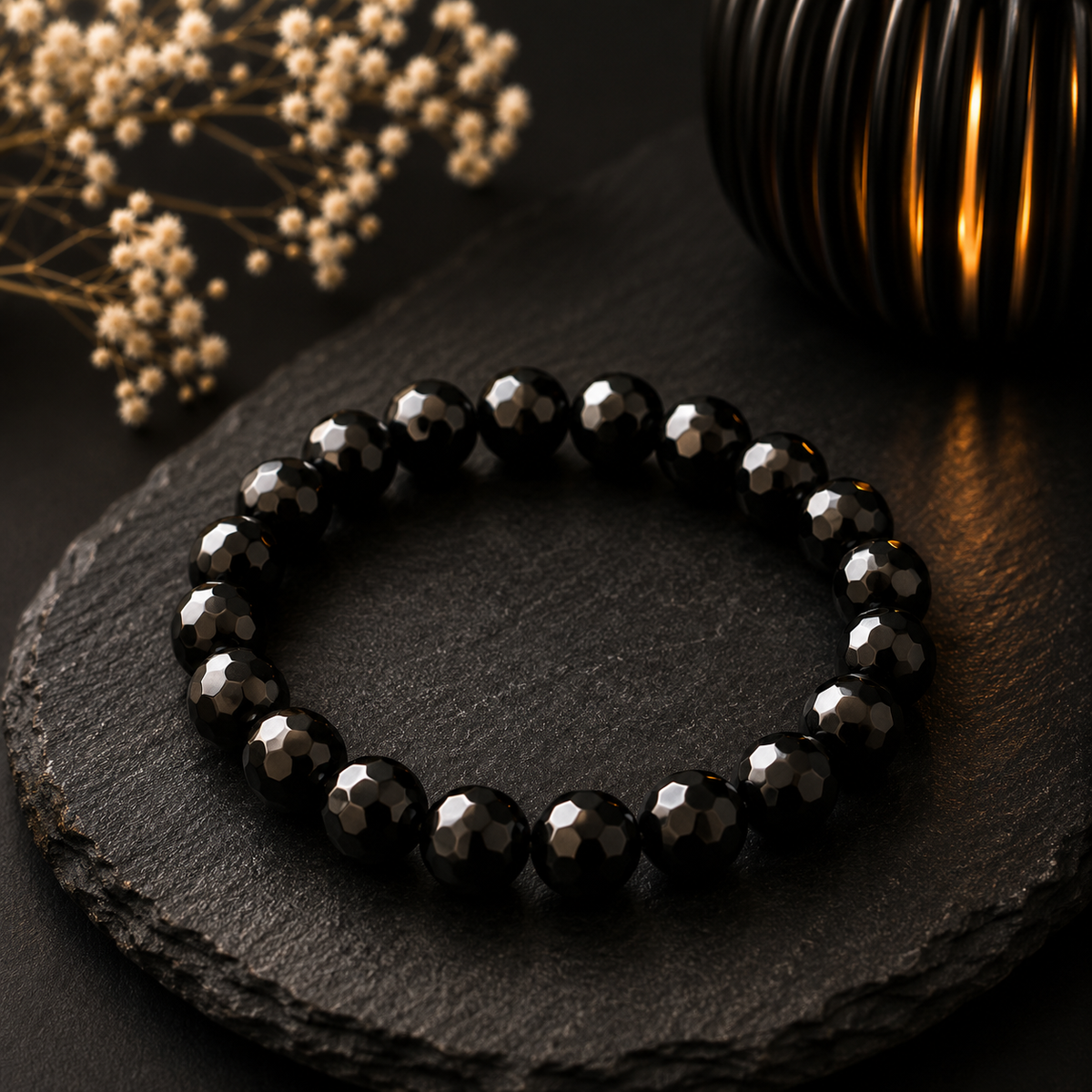 Black Faceted Beaded Bracelet