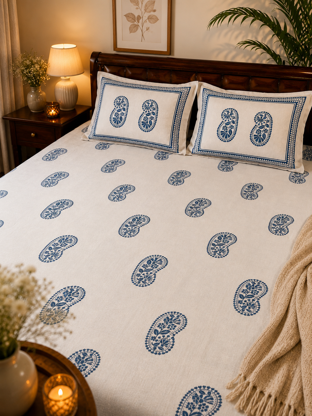 Blue Paisley Printed Bedsheet