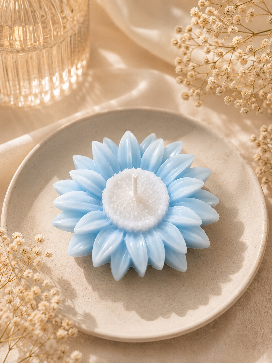 Blue SunFlower Shaped Candle