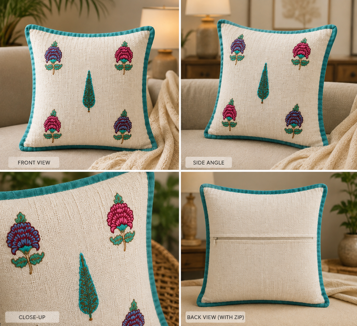 Floral Embroidered Cushion Cover Set