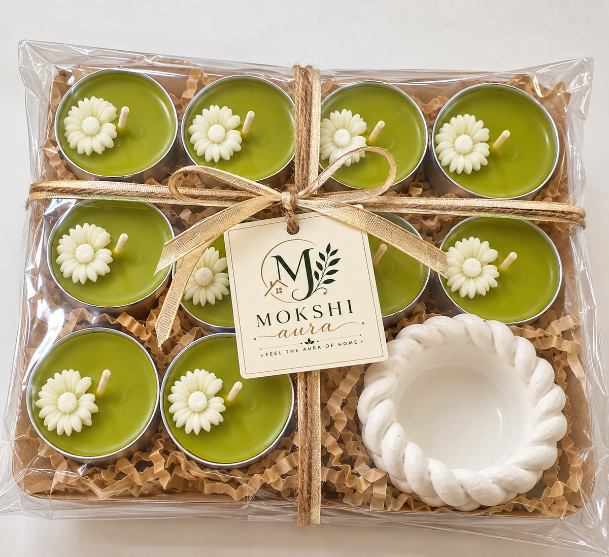 Green Floral Tealight Candle Hamper