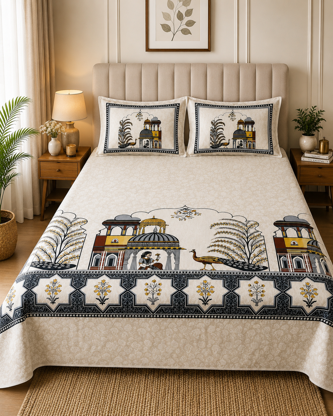 King size Peacock Hertiage Printed Bedsheet