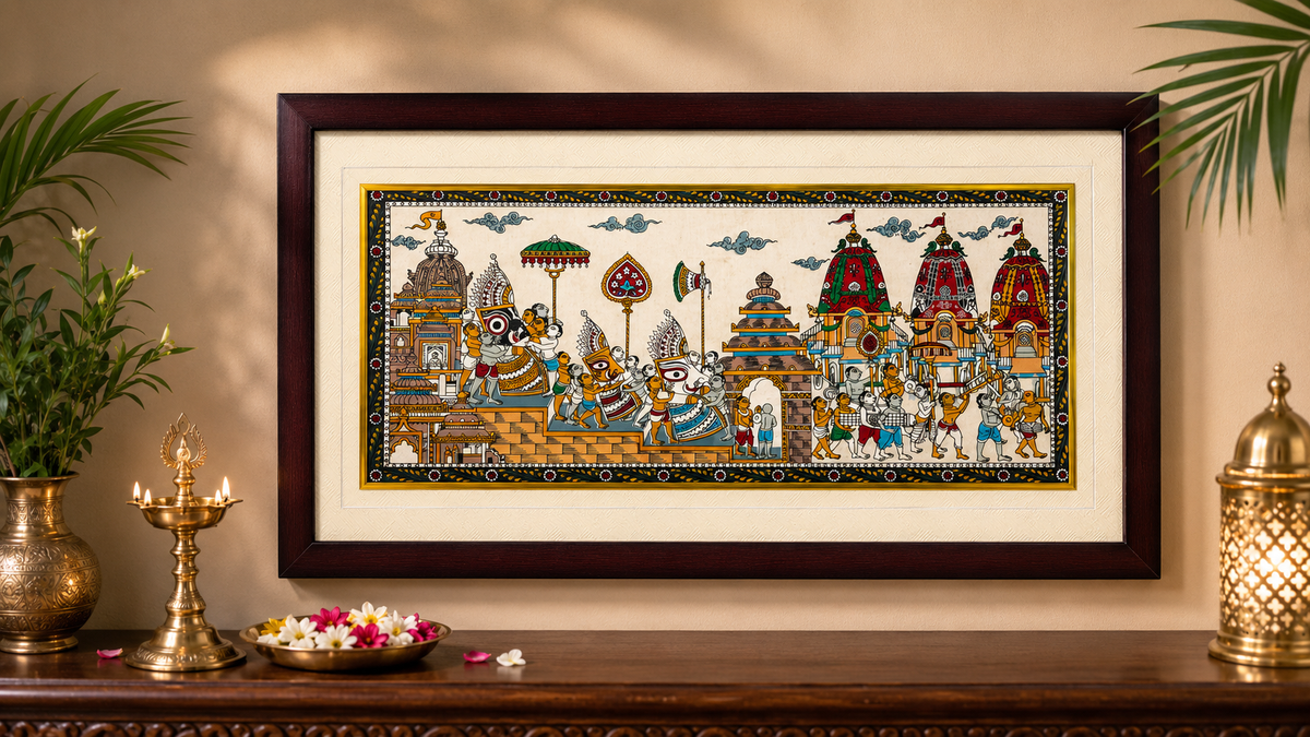 Lord Jagannath Rath Yatra Pattachitra Framed Art