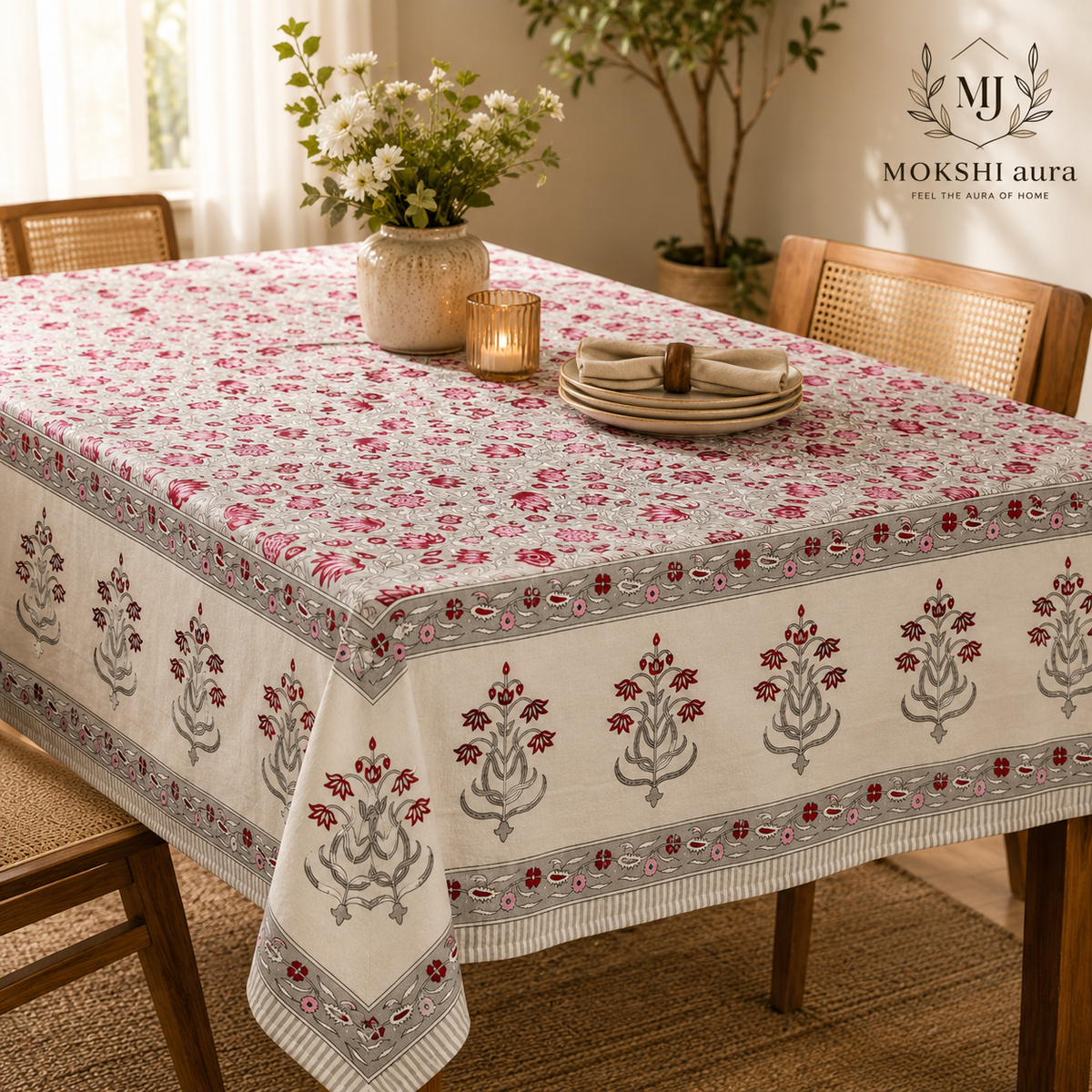 Pink Floral Printed Table Cloth