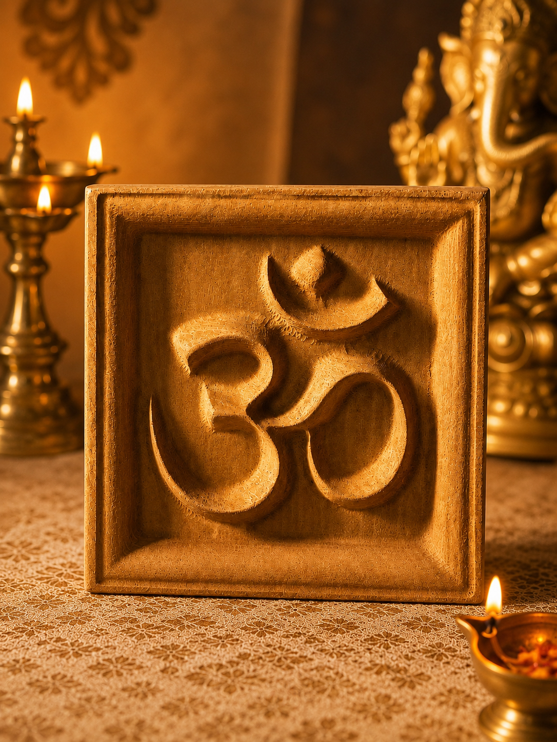 Wooden Om Table Decor