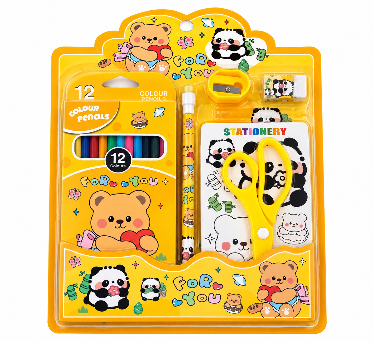 Yellow Cute Panda Kids Stationery Kit