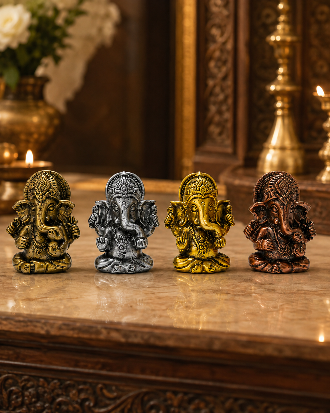 Divine Ganesh Figurines - Set of 4