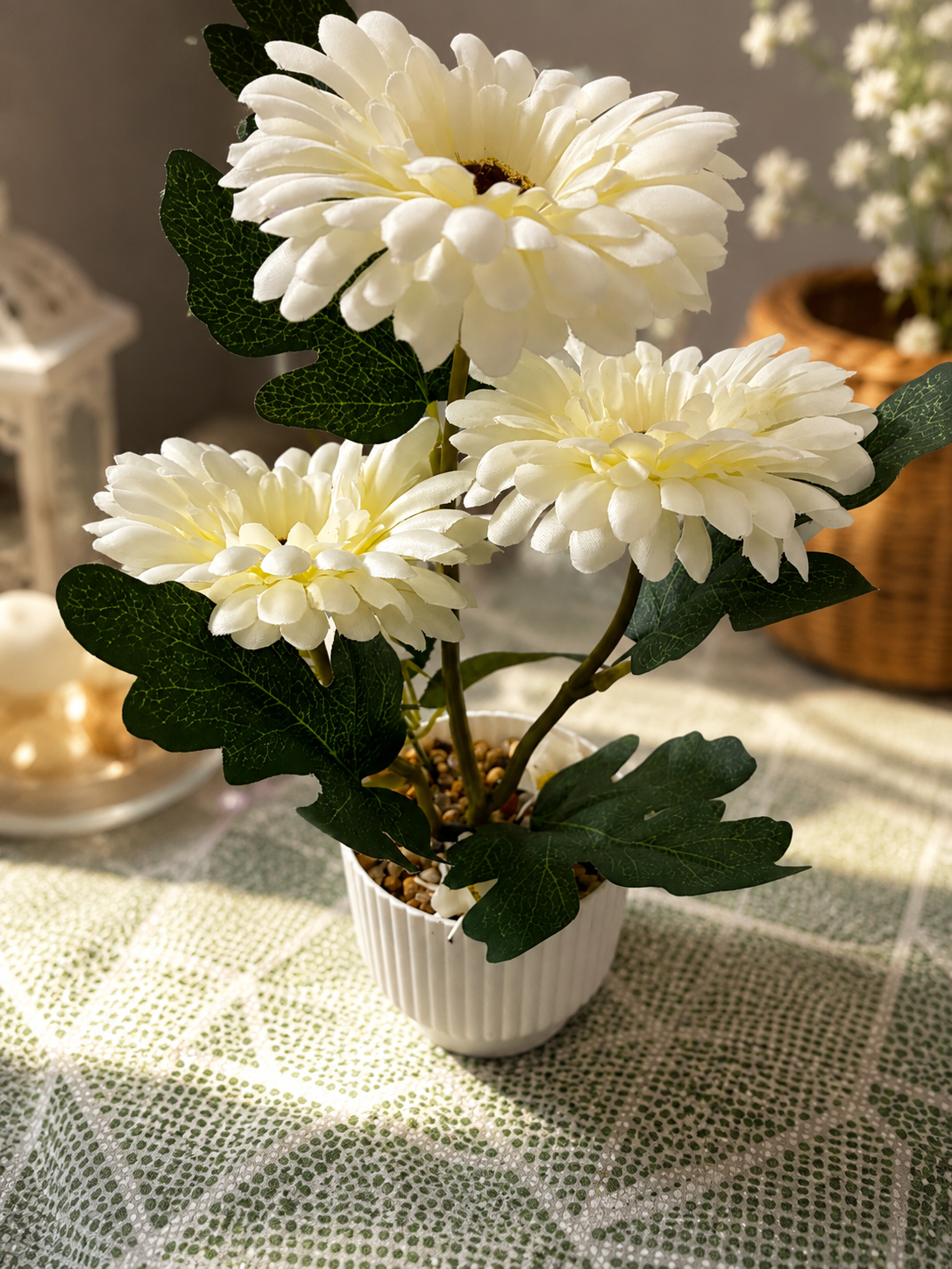 Artifical White Chrysanthemum Plant