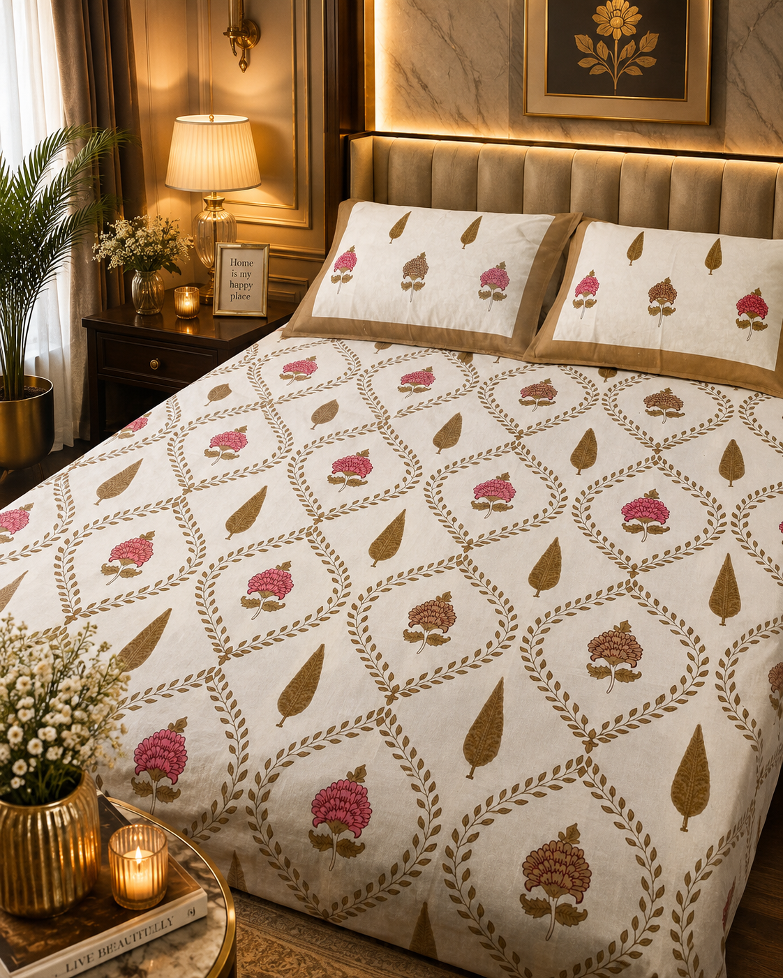 Floral Leaf Pattern Printed Cotton Bedsheet