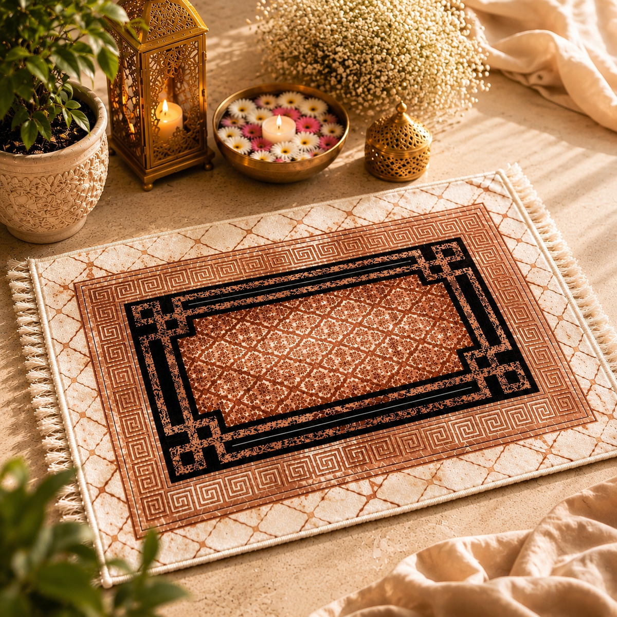 Geometric Teracotta Printed Area Rug