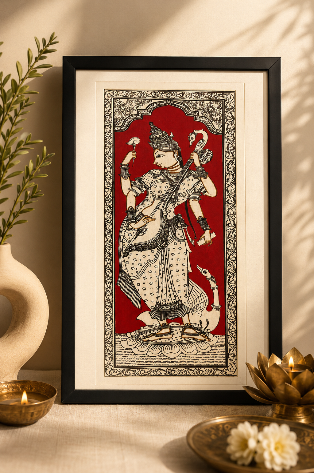 Goddess Saraswati Pattachitra Framed Art