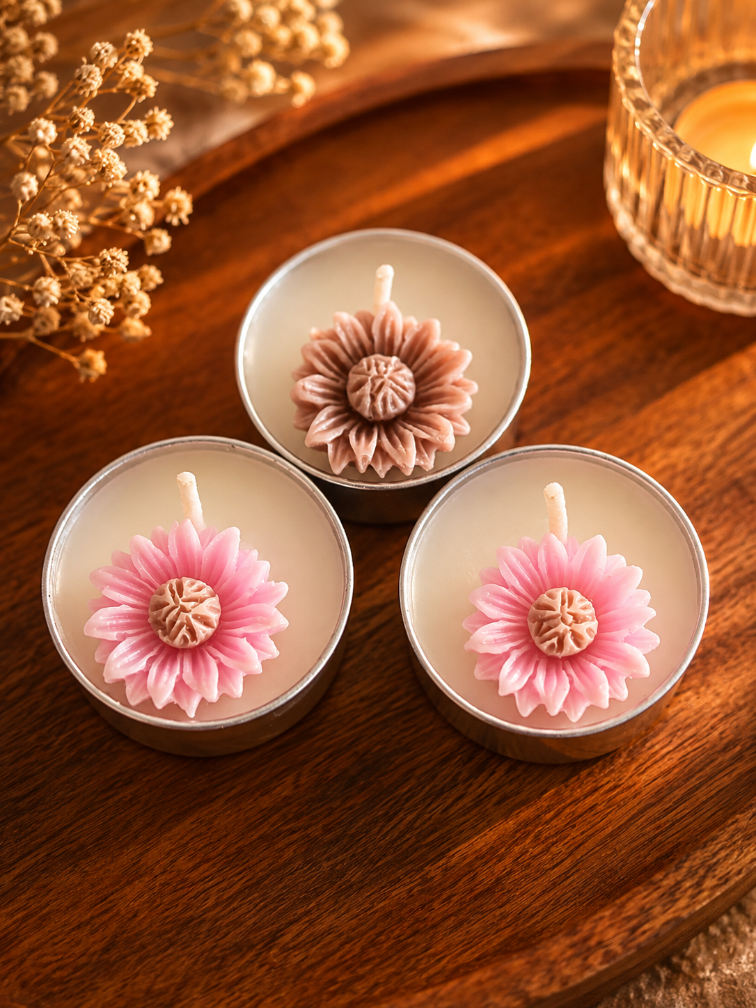 Handcrafted floral Tealight Candles - Set of 3