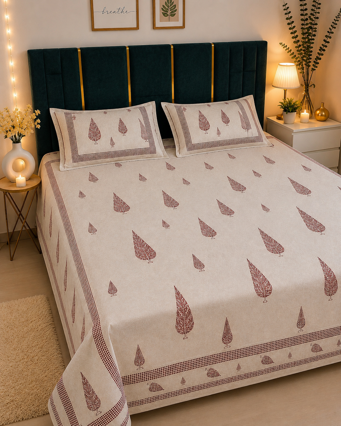 Leaf Inspired Khadi Bedsheet