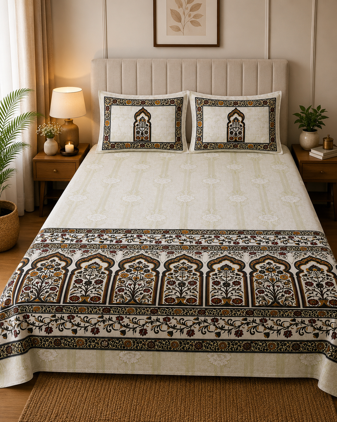 Mughal Floral Printed Bedsheet Set