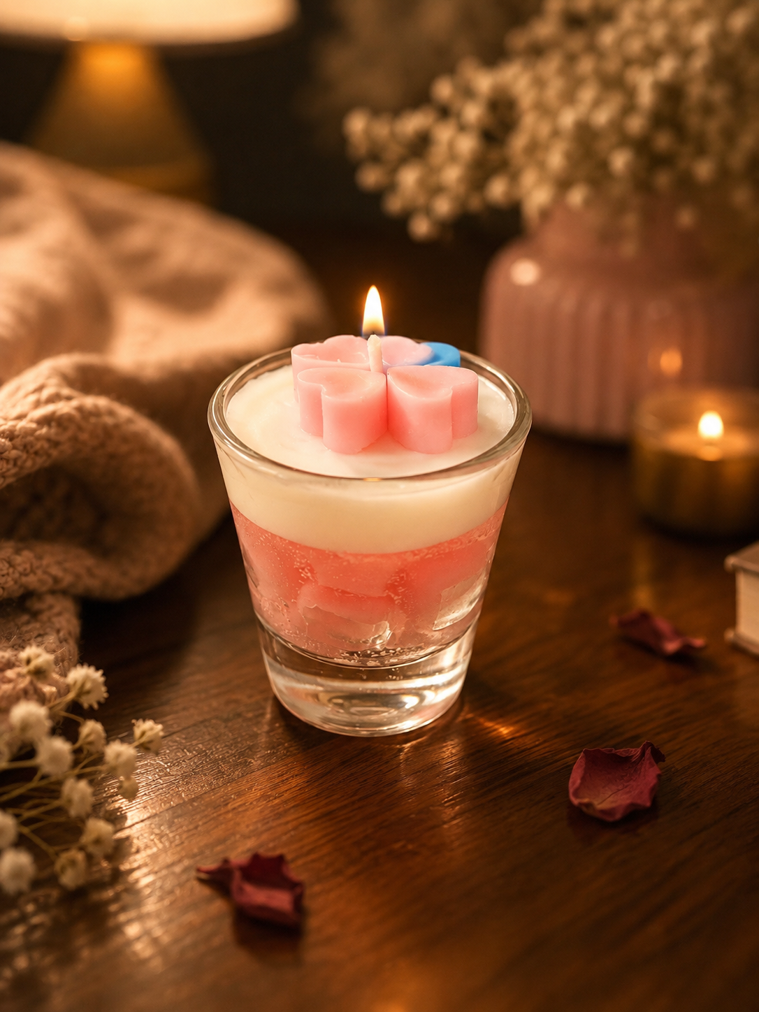 Pink Heart Shot-Glass candle
