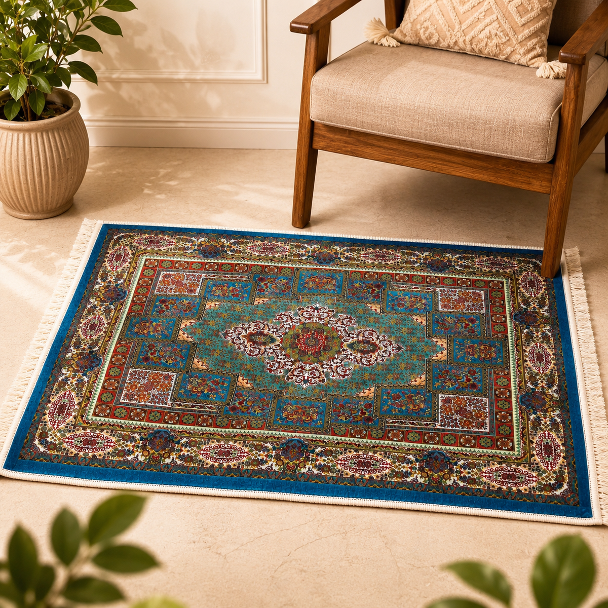 Traditional Teal Blue Persian-inspired Rug